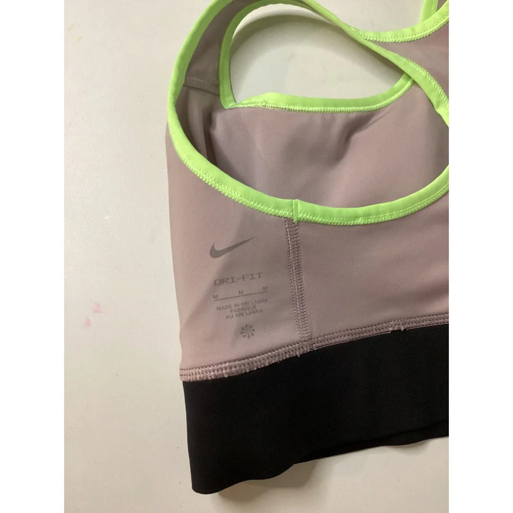 Nike‎ Dri-FIT Womens Medium Support Sports Bra Mauve Black Neon Green Size M